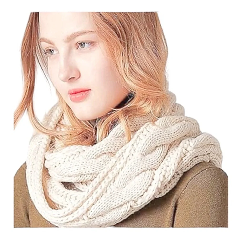 New York & Co Scarf Cream Color Cable Knit Infinity Loop Scarf